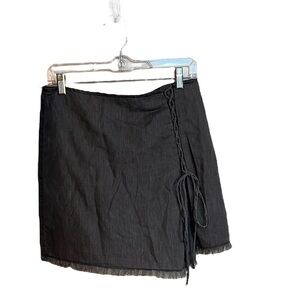 Addie Gray Lace Up Side Detail Fringe Bottom Skirt Size Medium